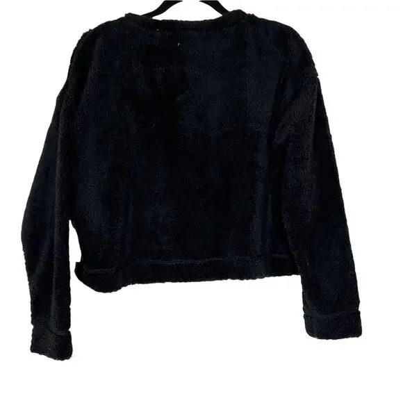NWT NEW ABOUND Nordstrom Fuzzy Fleece half zip Pullover in Black - Picture 3 of 10